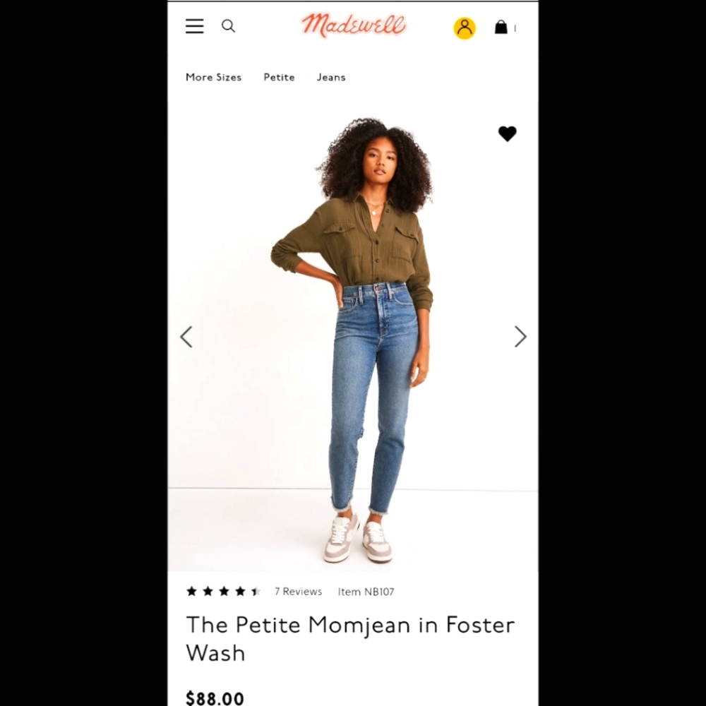 NWT Madewell Petite Momjean in Foster wash